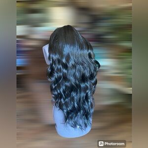 Long Black Lace Wig with Bangs